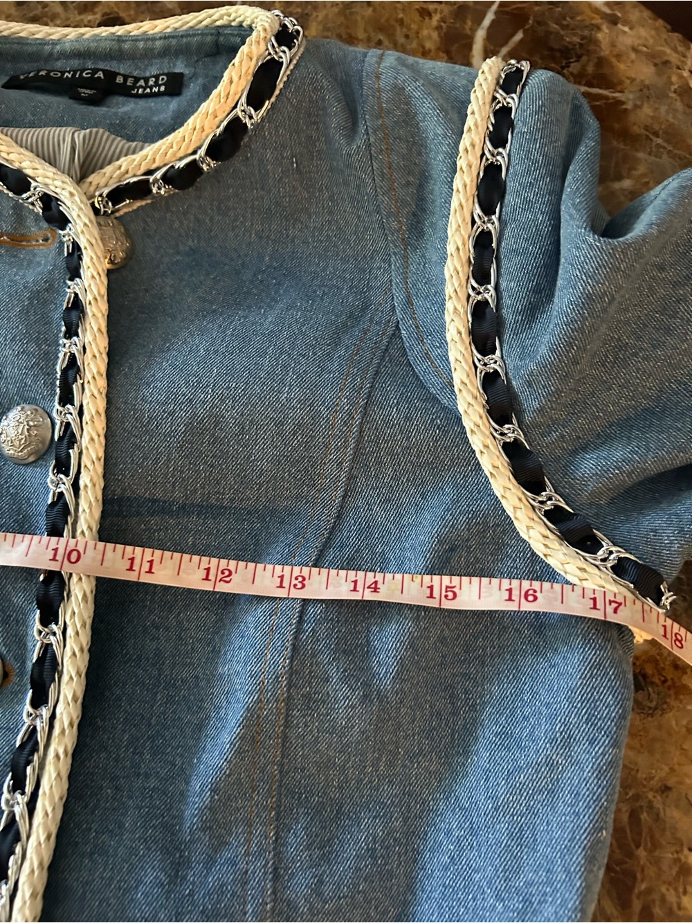Veronica Beard Milla Jean Blue Tweed-Trim Denim Jacket - Picture 7 of 9